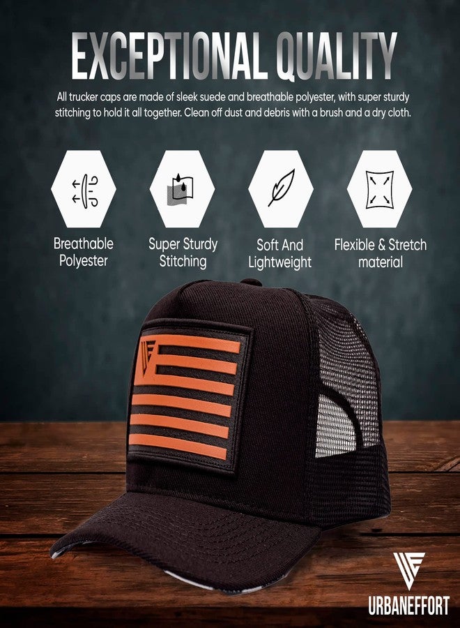 Urban Effort Snapback Trucker Hat | Breathable Mesh Baseball Cap for Men & Women Adjustable Fit American Flag Hat for Casual (Black) - Image 2